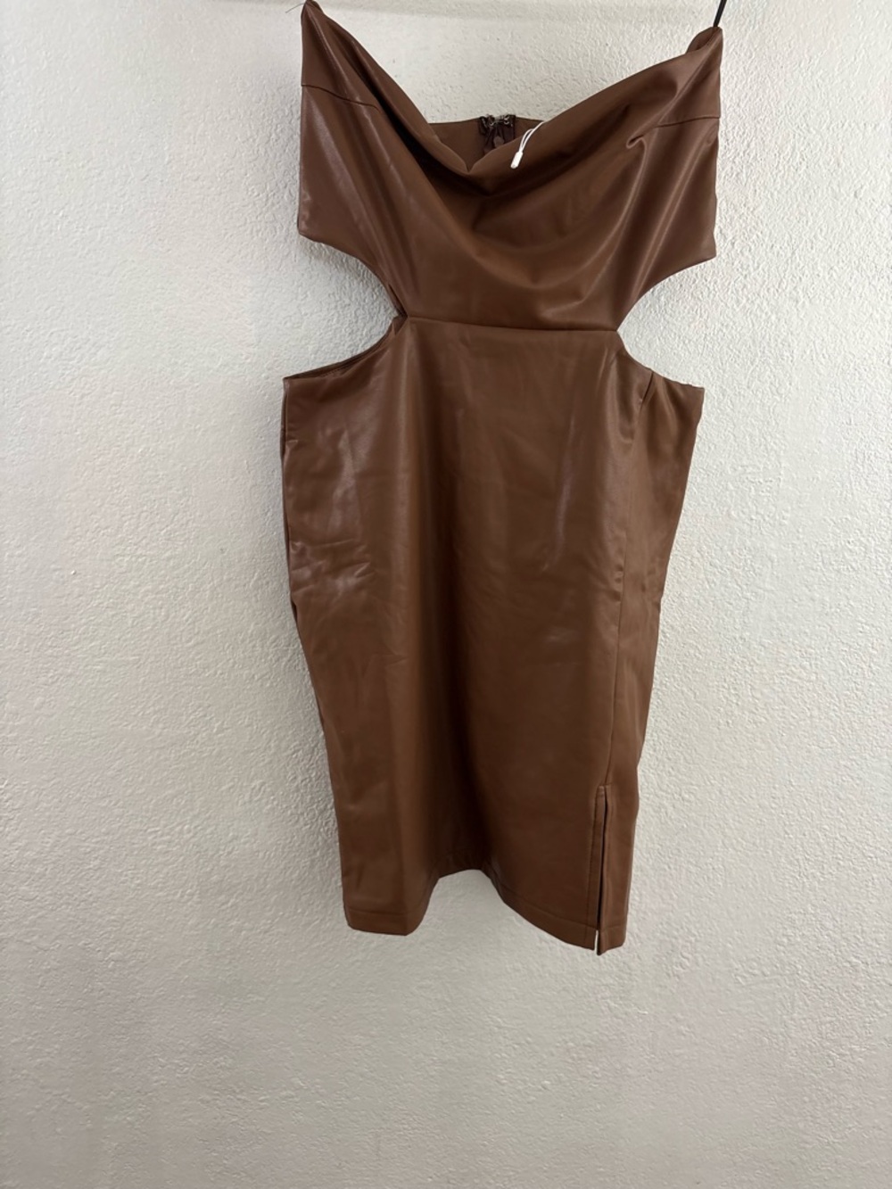 Edit by nine brown faux leather dress  strapless design with side cutouts L